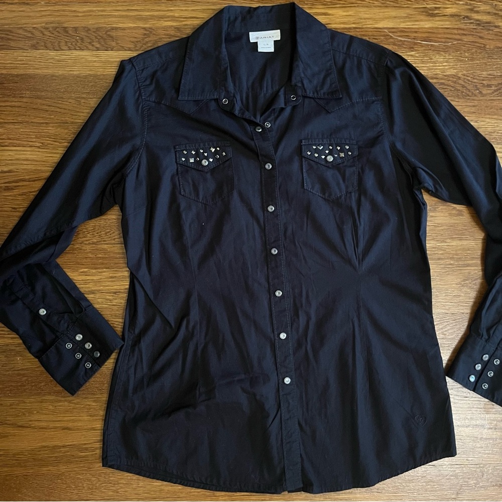 Ariat L womens studded bull western shirt bling snap black - Picture 3 of 8